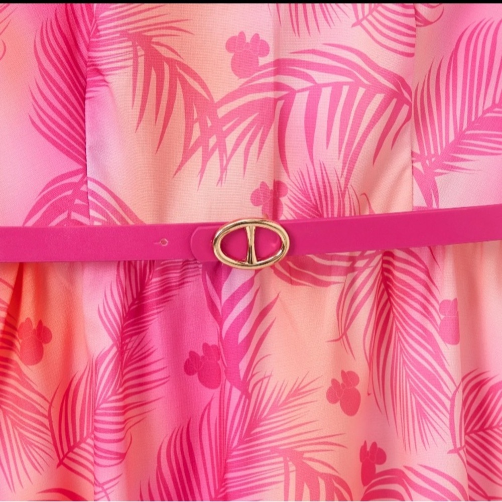 Women Disney Mickey and Friends Tropical Style Sleeveless Pink Dress w Belt Set - Picture 5 of 11